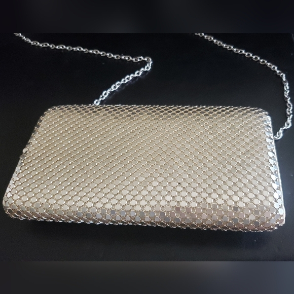 Jessica McClintock Vintage 90's Gunne Sax Silver Metal Mesh Clutch Crossbody - Picture 5 of 9